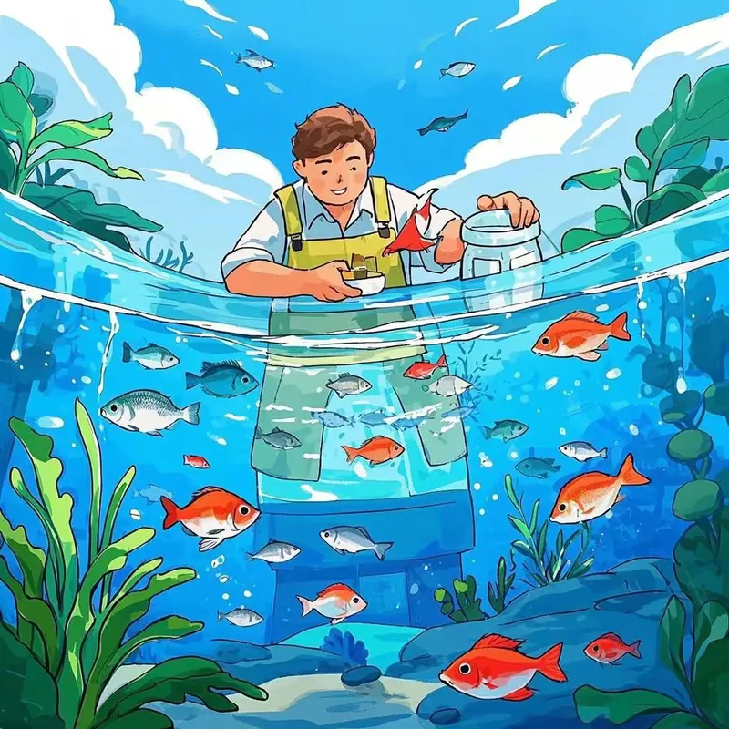 老邱在水族环境中观察与照料观赏鱼